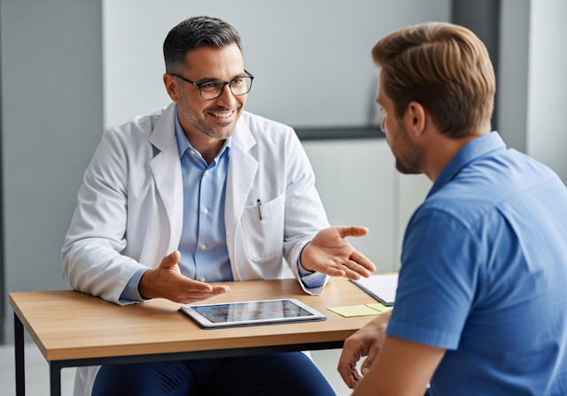 Doctor using tablet for digital marketing analysis